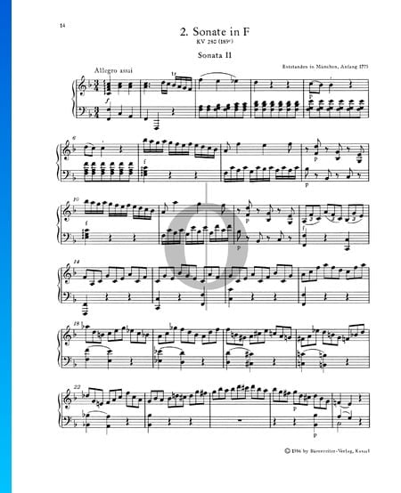 Piano Sonata No. 2 F Major, KV 280 (189c): 1. Allegro assai