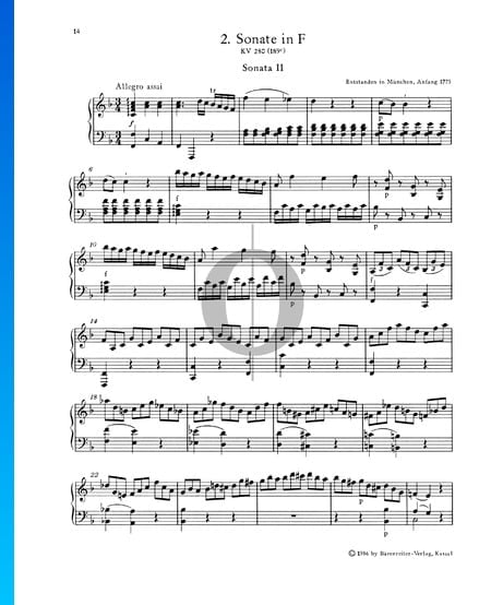 Sonate pour Piano No. 2 Fa Majeur, KV 280 (189c): 1. Allegro assai Partition