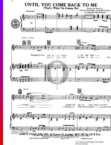 Until You Come Back To Me (That's What I'm Gonna Do) Sheet Music