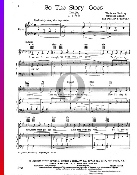 So The Story Goes Sheet Music