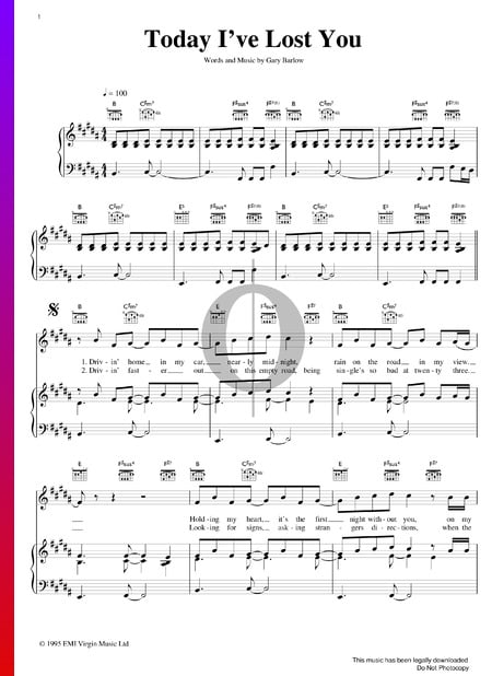 Today I've Lost You Musik-Noten