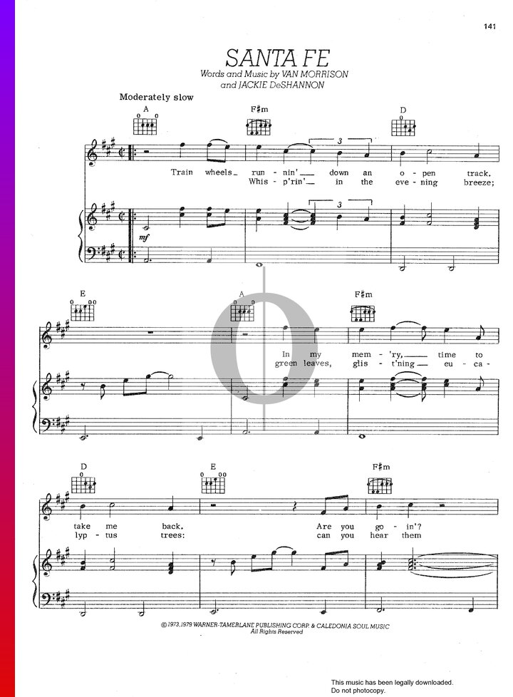 Santa Fe Sheet Music Piano Guitar Voice OKTAV