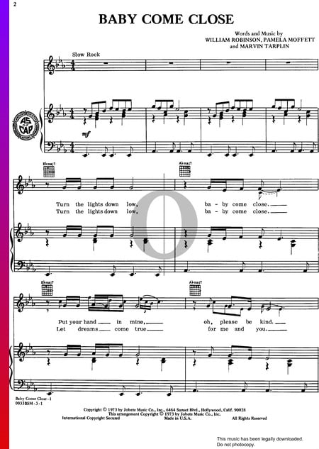 Baby Come Close Sheet Music