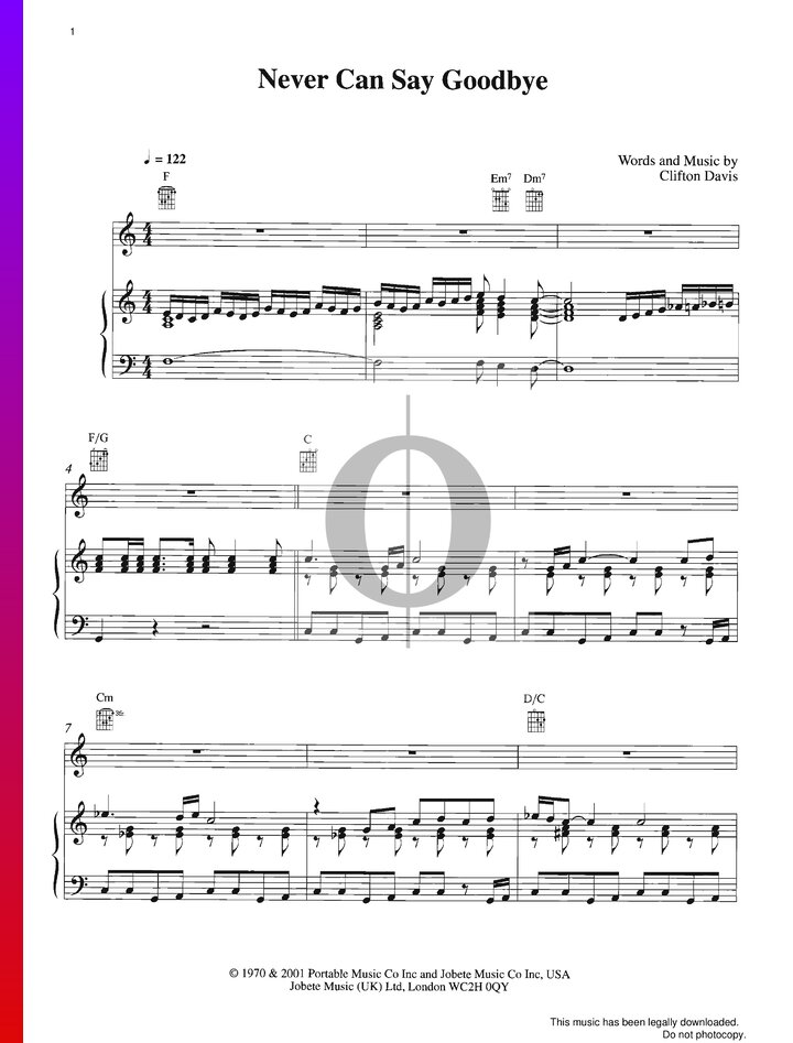 Never Can Say Goodbye (The Jackson 5) Piano Sheet Music - OKTAV