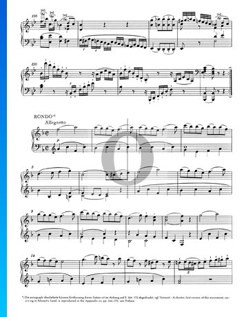 Sonata para piano n.º 15 en fa mayor, KV 494: 3. Allegretto Partitura