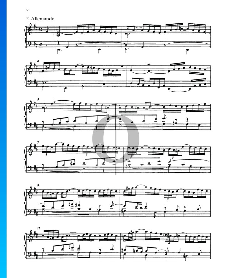 Partita 4, BWV 828 2. Allemande (Johann Sebastian Bach) Piano Sheet