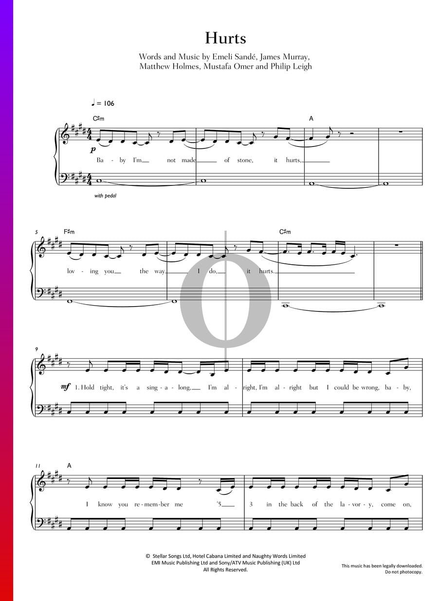 Hurts (Emeli Sandé) Piano Sheet Music OKTAV