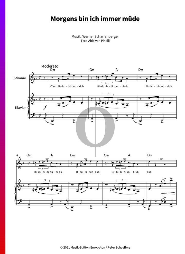 Ich Bin Morgens Immer Müde Morgens bin ich immer müde (Trude Herr) Piano Sheet Music - OKTAV