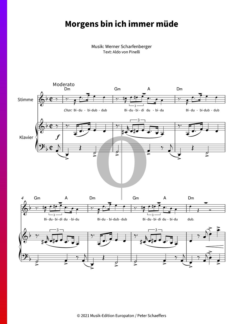Trude Herr Morgens Bin Ich Immer Müde Text Morgens bin ich immer müde (Trude Herr) Piano Sheet Music - OKTAV