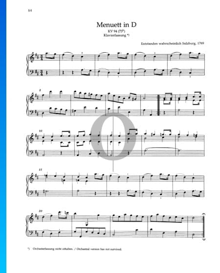 Minuet en Ré Majeur, KV 94 /73h) Partition