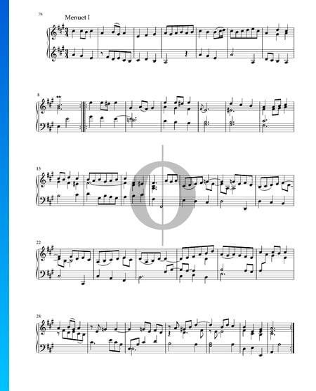Partita en la mayor, BWV 1006: 4. Minueto I, II Partitura