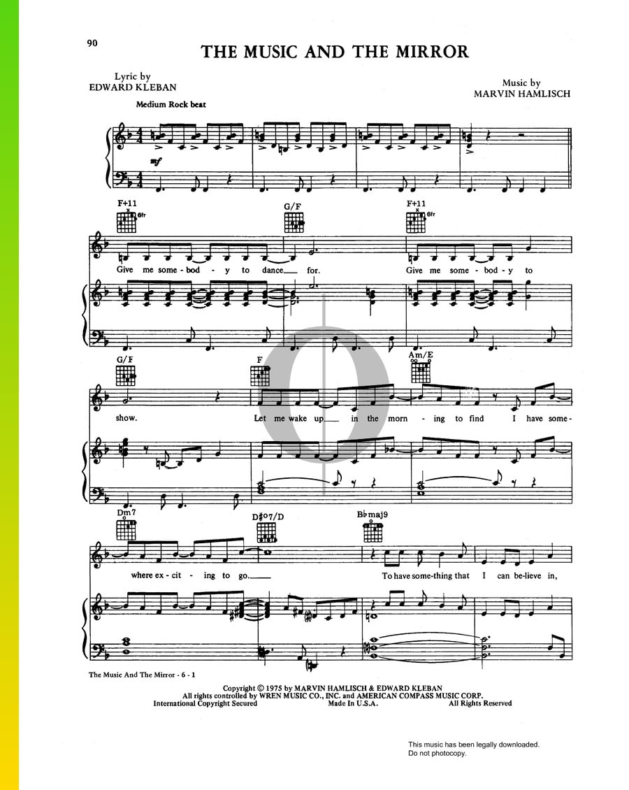 The Music And The Mirror (Marvin Hamlisch) Piano Sheet Music OKTAV