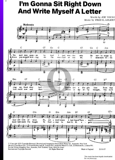 I'm Gonna Sit Right Down And Write Myself A Letter Musik-Noten