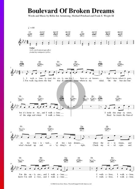 Boulevard Of Broken Dreams Sheet Music