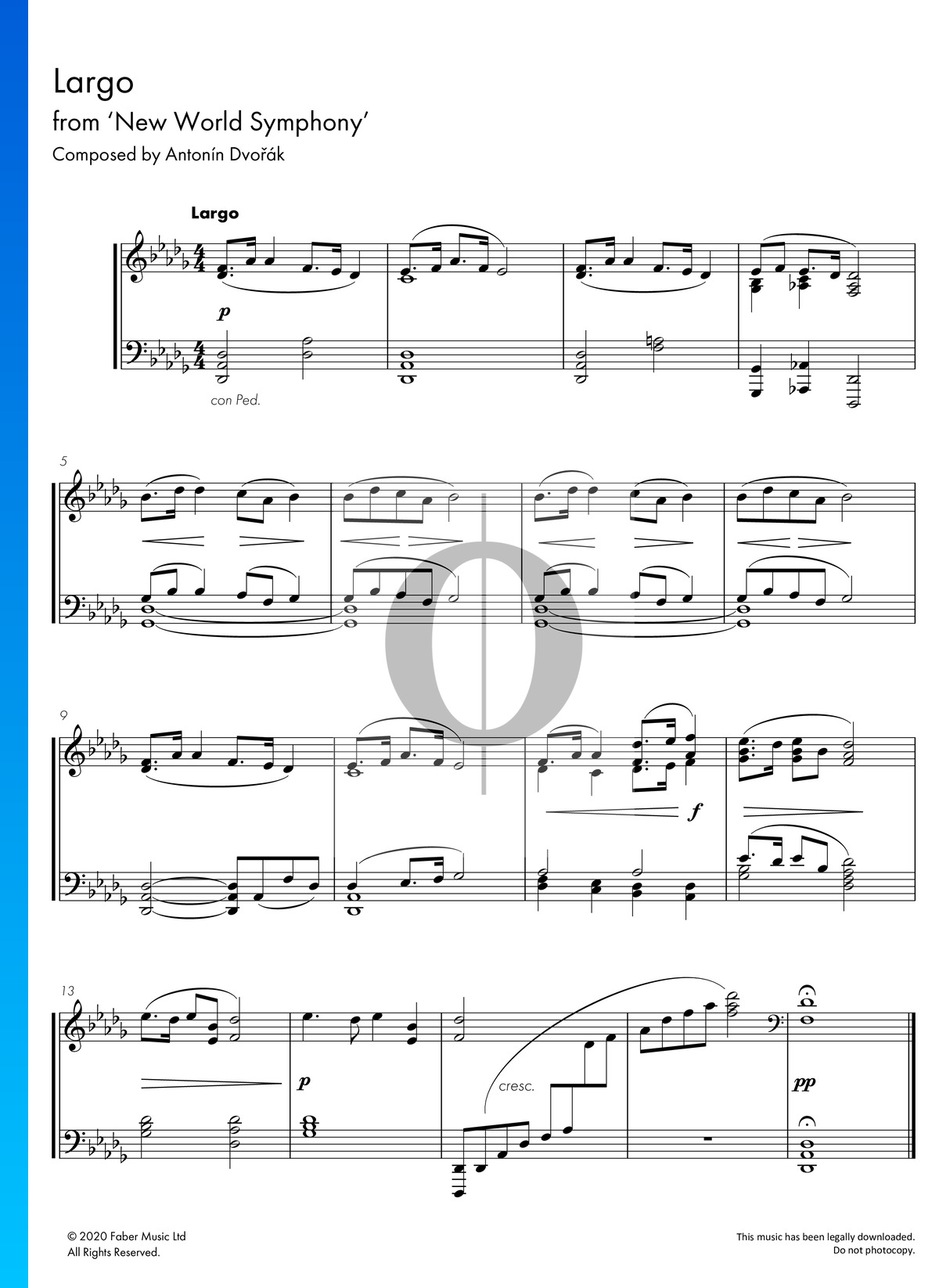 Antonin Dvorak Aus Der Neuen Welt 9. Sinfonie (''Aus der Neuen Welt''), Op. 95: 2. Largo Klaviernoten