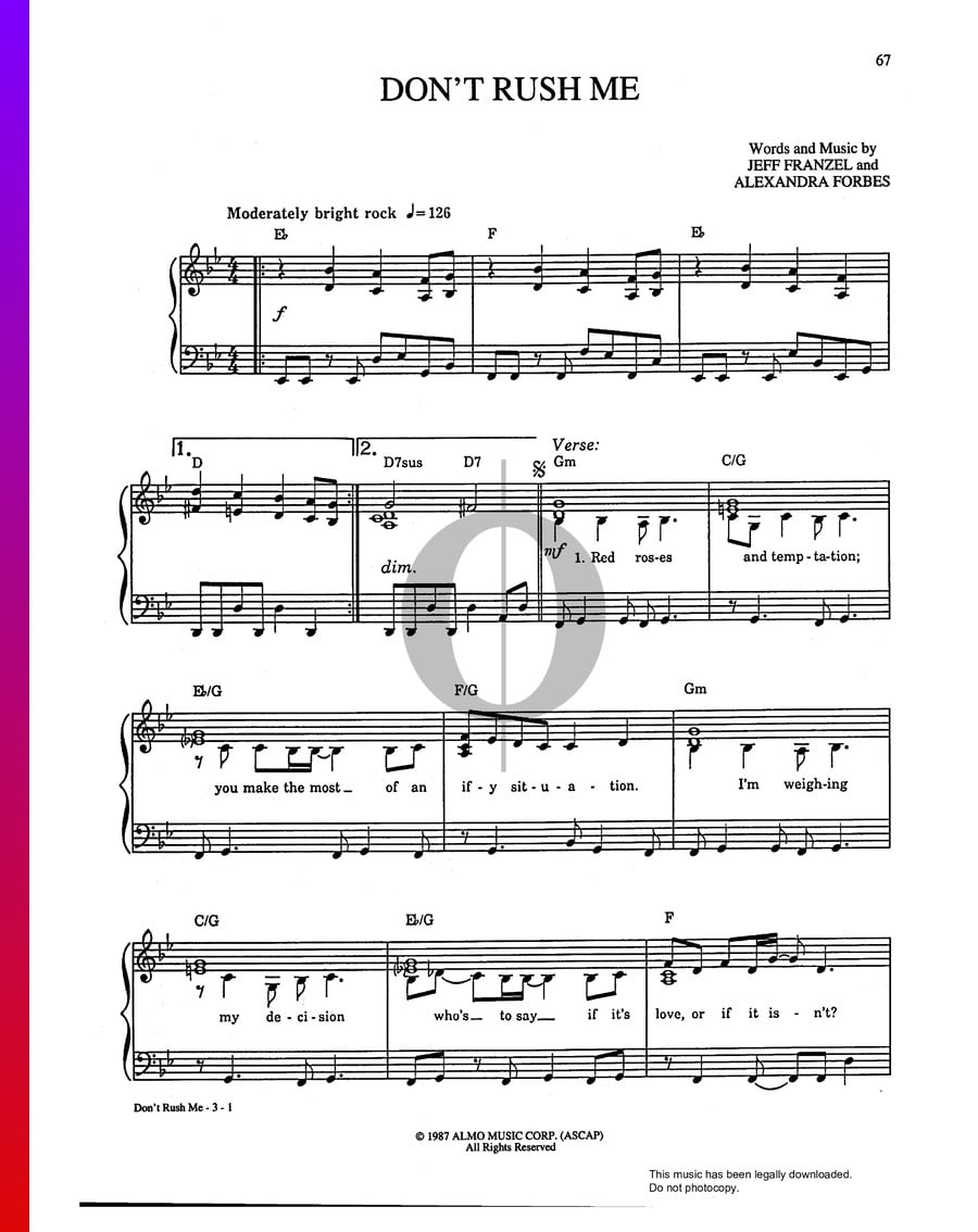 Don't Rush Me (Taylor Dayne) Piano Sheet Music - OKTAV