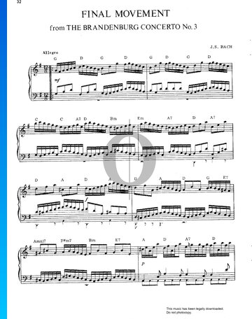Partition Concerto Brandenbourgeois, n°3 BWV 1048 : 3. Allegro