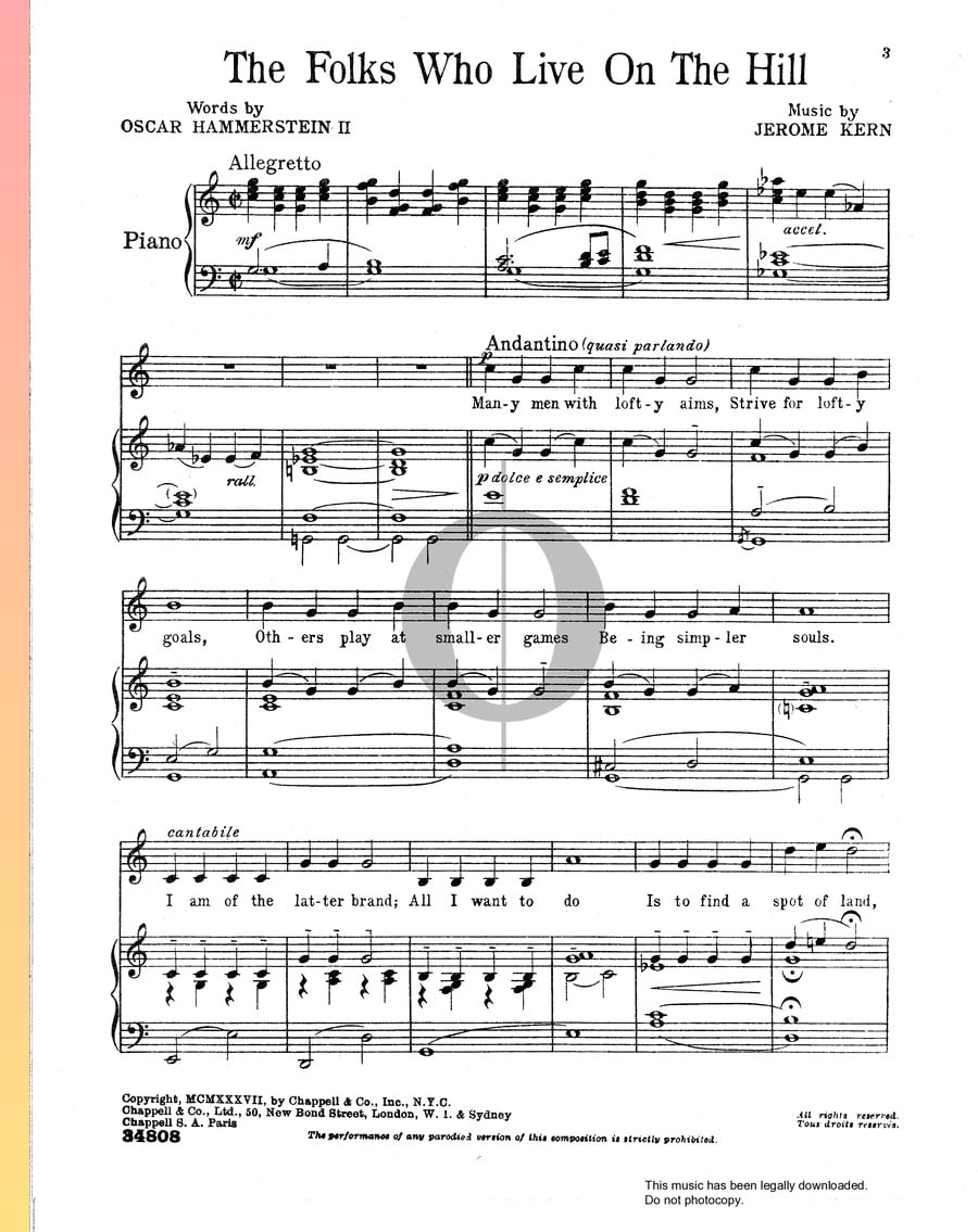 Folks Who Live On The Hill (Irene Dunne) Piano Sheet Music OKTAV