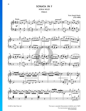Sonata in F Major, Hob XVI: 23: Finale, Presto bladmuziek