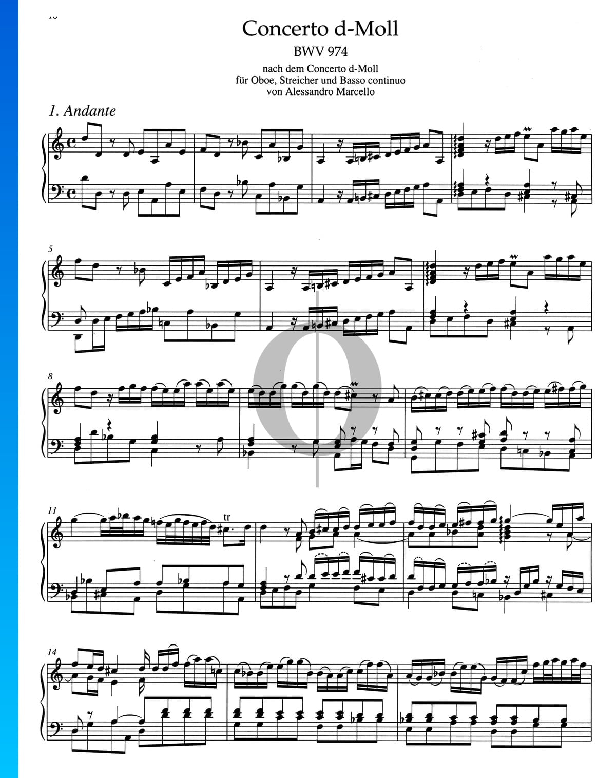 Partition Concerto En R Mineur Bwv Andante Johann Sebastian