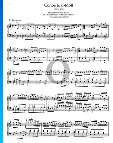 Concerto in D Minor, BWV 974: 1. Andante bladmuziek