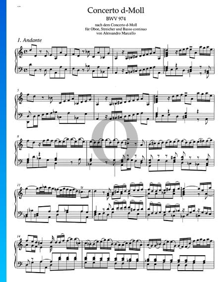 Concerto in D Minor, BWV 974: 1. Andante Sheet Music