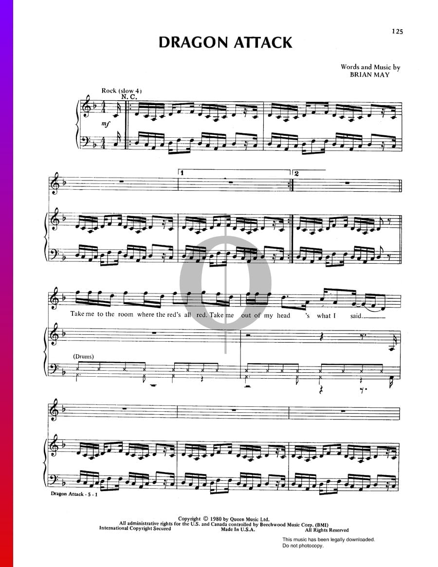 Dragon Attack (Queen) Piano Sheet Music - OKTAV