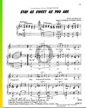 Stay As Sweet As You Are Partitura