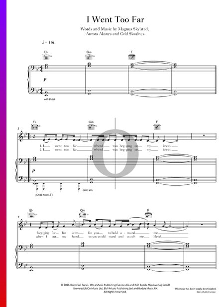 I Went Too Far Sheet Music