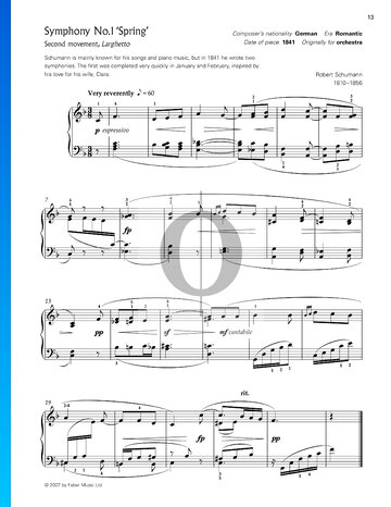 Partition Symphonie No. 1 en Si bémol Majeur, Op. 38 (Le Printemps): 2. Larghetto