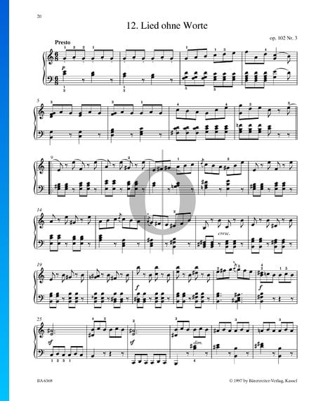 Lied ohne Worte, Op. 102 Nr. 3 Musik-Noten