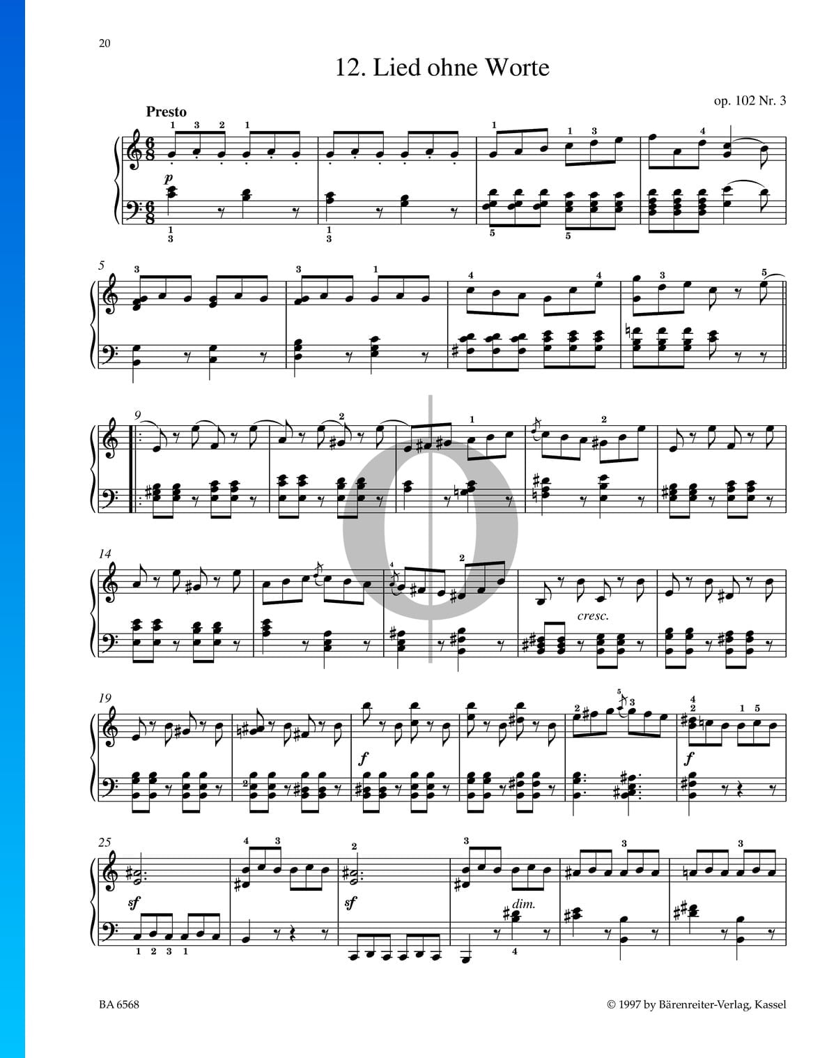 Solo Tuning 109 Lied ohne Worte Op Felix Mendelssohn Double Bass & Piano 