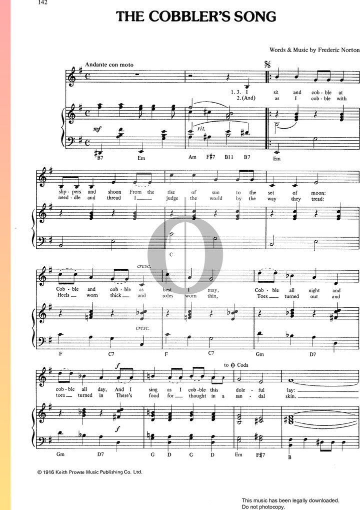 The Cobbler's Song Sheet Music (Piano, Voice) - OKTAV