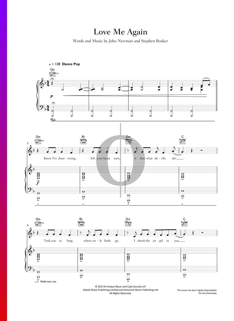 Love Me Again (John Newman) Piano Sheet Music OKTAV