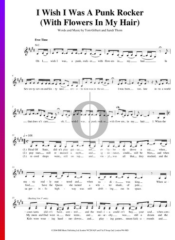 I Wish I Was A Punk Rocker (With Flowers In My Hair) Sheet Music