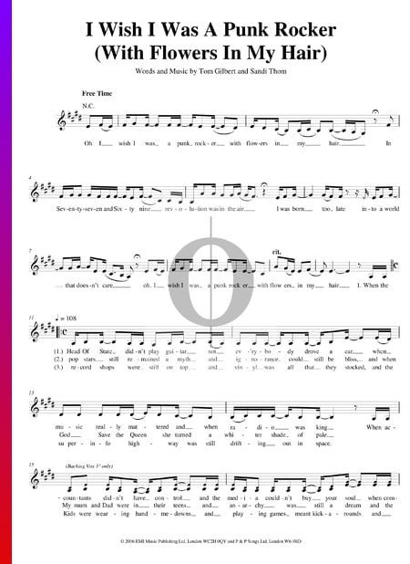 I Wish I Was A Punk Rocker (With Flowers In My Hair) Sheet Music