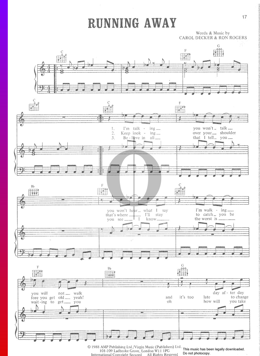 Running Away Note Running Away Noten - T'Pau » Download & Streaming - OKTAV