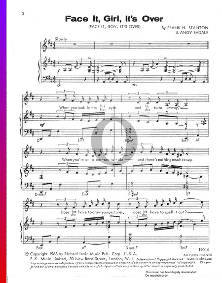 Face It, Girl, It's Over Sheet Music