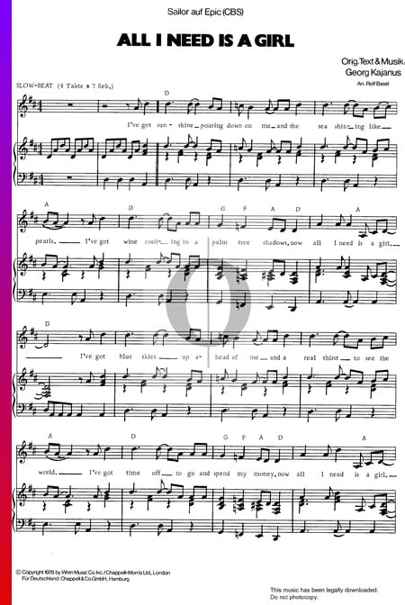 All I Need Is A Girl Sheet Music