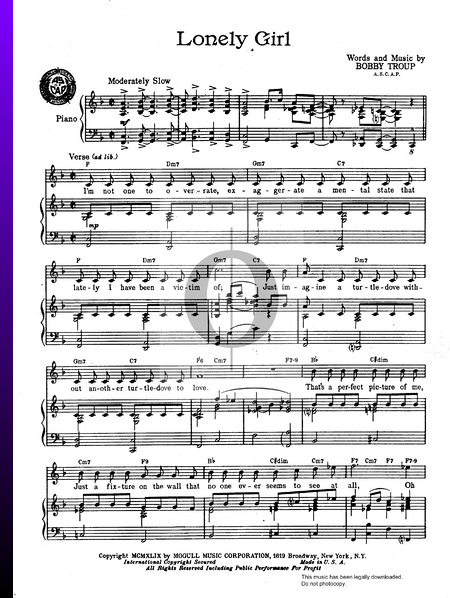 Lonely Girl Partitura