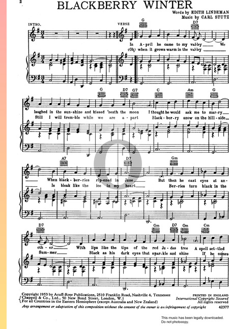 Blackberry Winter Sheet Music
