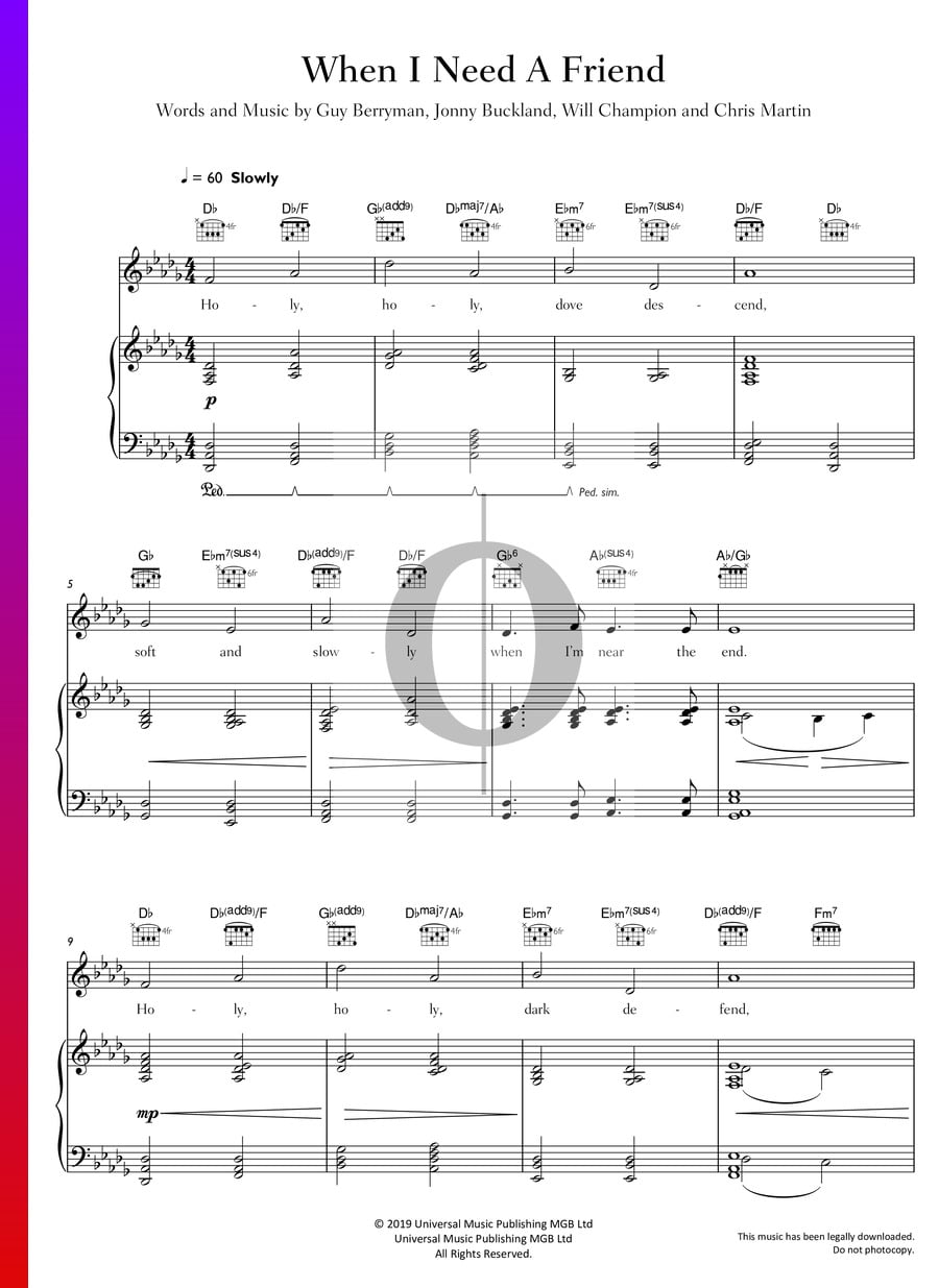 When I Need A Friend (Coldplay) Piano Sheet Music OKTAV