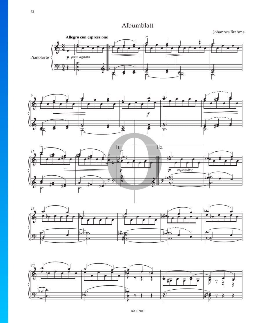 Albumblatt (Johannes Brahms) Piano Sheet Music OKTAV