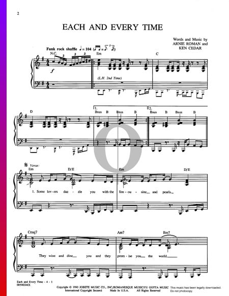 Each And Every Time Sheet Music