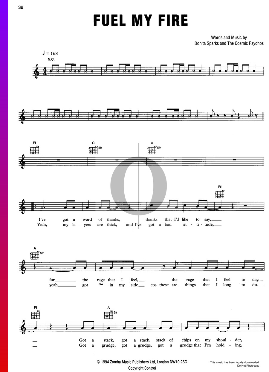 Fuel My Fire (L7) Piano Sheet Music OKTAV