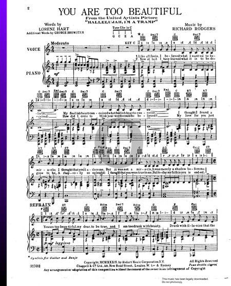 You Are Too Beautiful Sheet Music