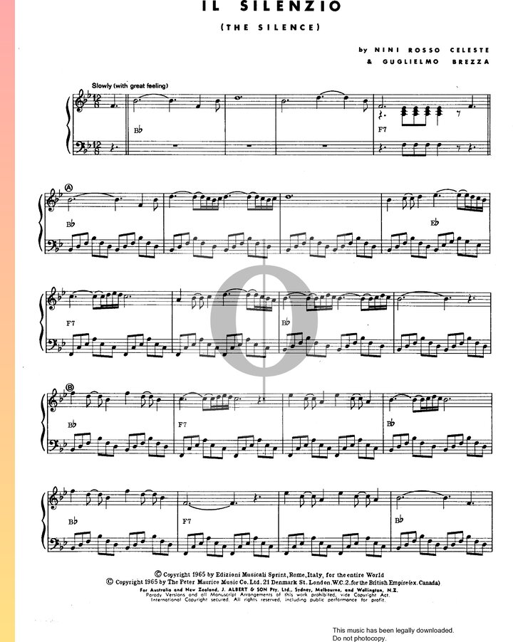 Il Silenzio (The Silence) (Nini Rosso) Piano Sheet Music - OKTAV