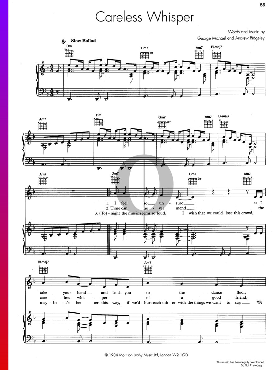 Careless Whisper (George Michael) Piano Sheet Music - OKTAV