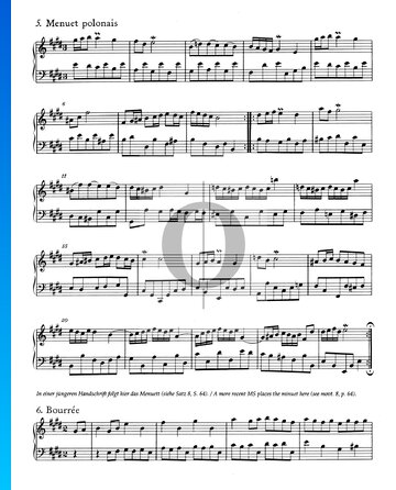Partition Suite Française No. 6 Mi Majeur, BWV 817: 7. Bourrée