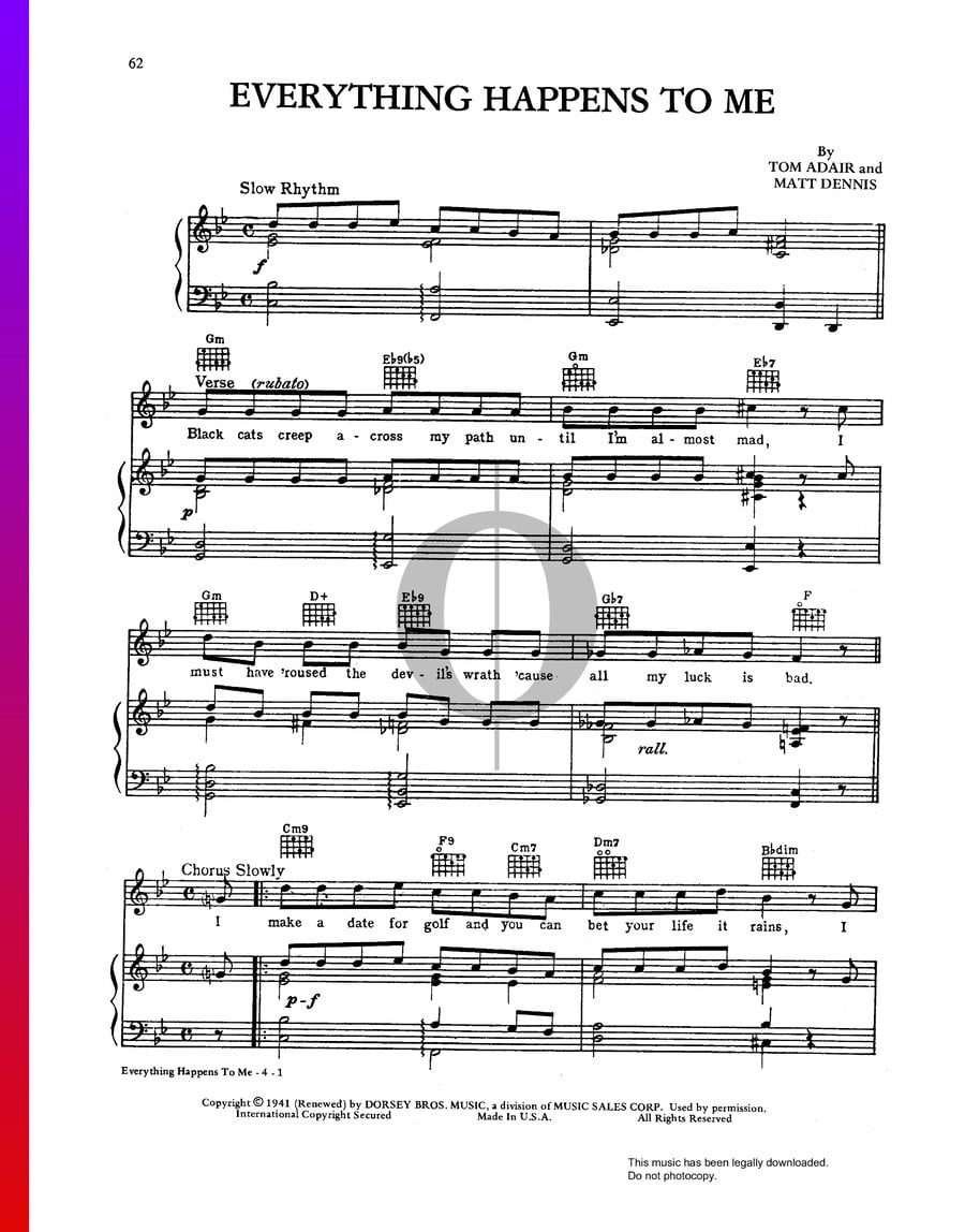 Everything Happens To Me (Frank Sinatra, Tommy Dorsey) Piano Sheet